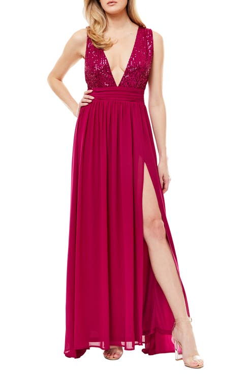 Daphne Sequin Top V-Plunge Maxi Dress