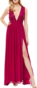 Love By Design Daphne Sequin Top V-Plunge Maxi Dress