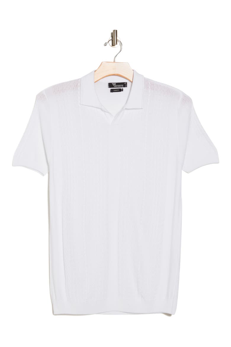 Textured Sweater Knit Johnny Collar Polo, Alternate, color, WHITE