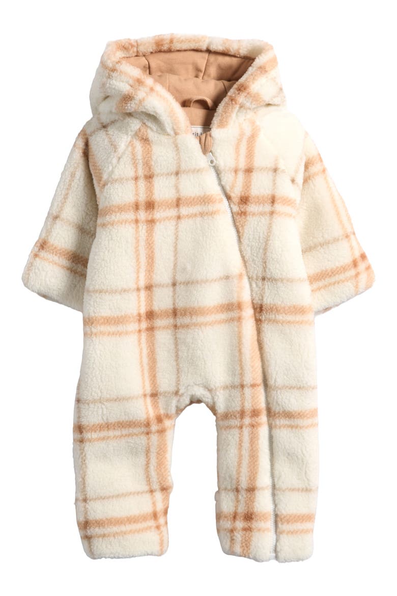 Hooded Fleece Romper, Main, color, BEIGE