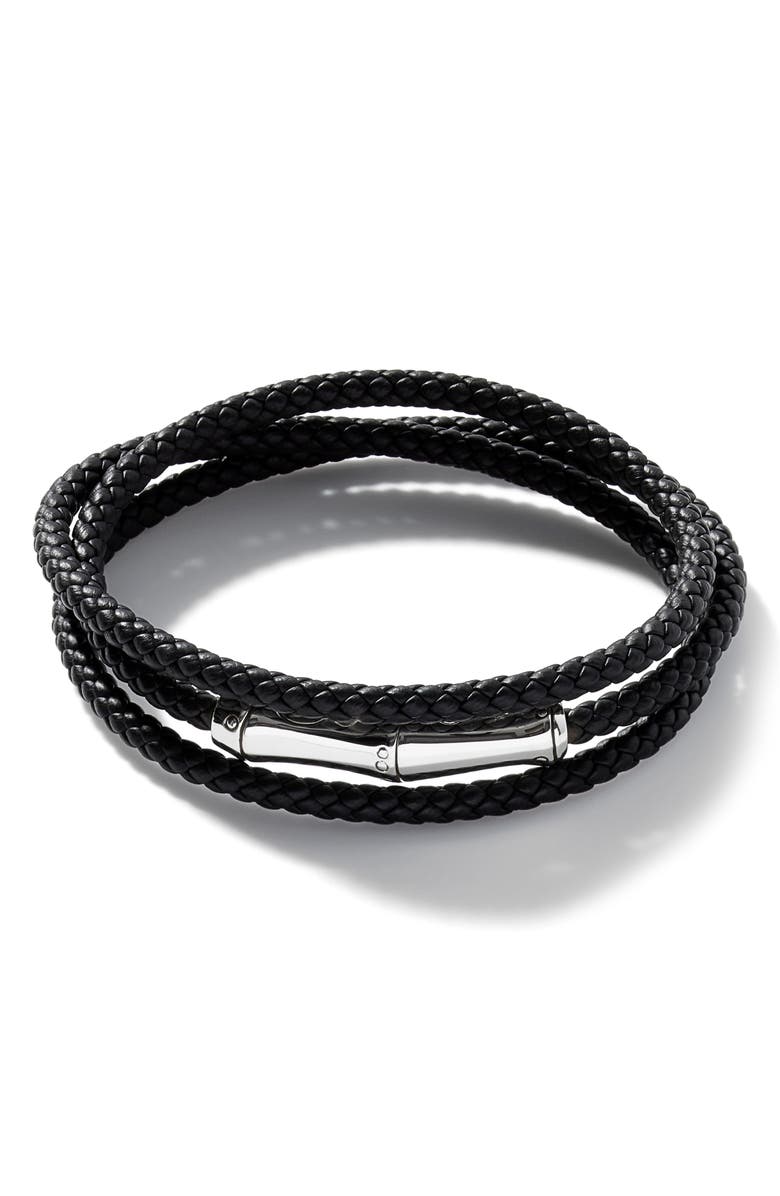 John Hardy Men's Bamboo Motif Leather Wrap Bracelet, Main, color,