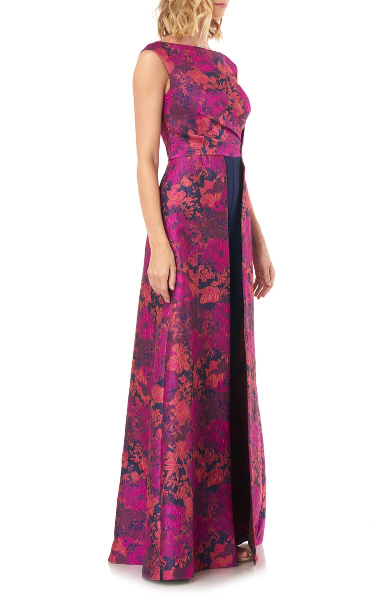 Kay Unger Poppy Jacquard & Stretch Crepe Maxi Romper, Alternate, color, 