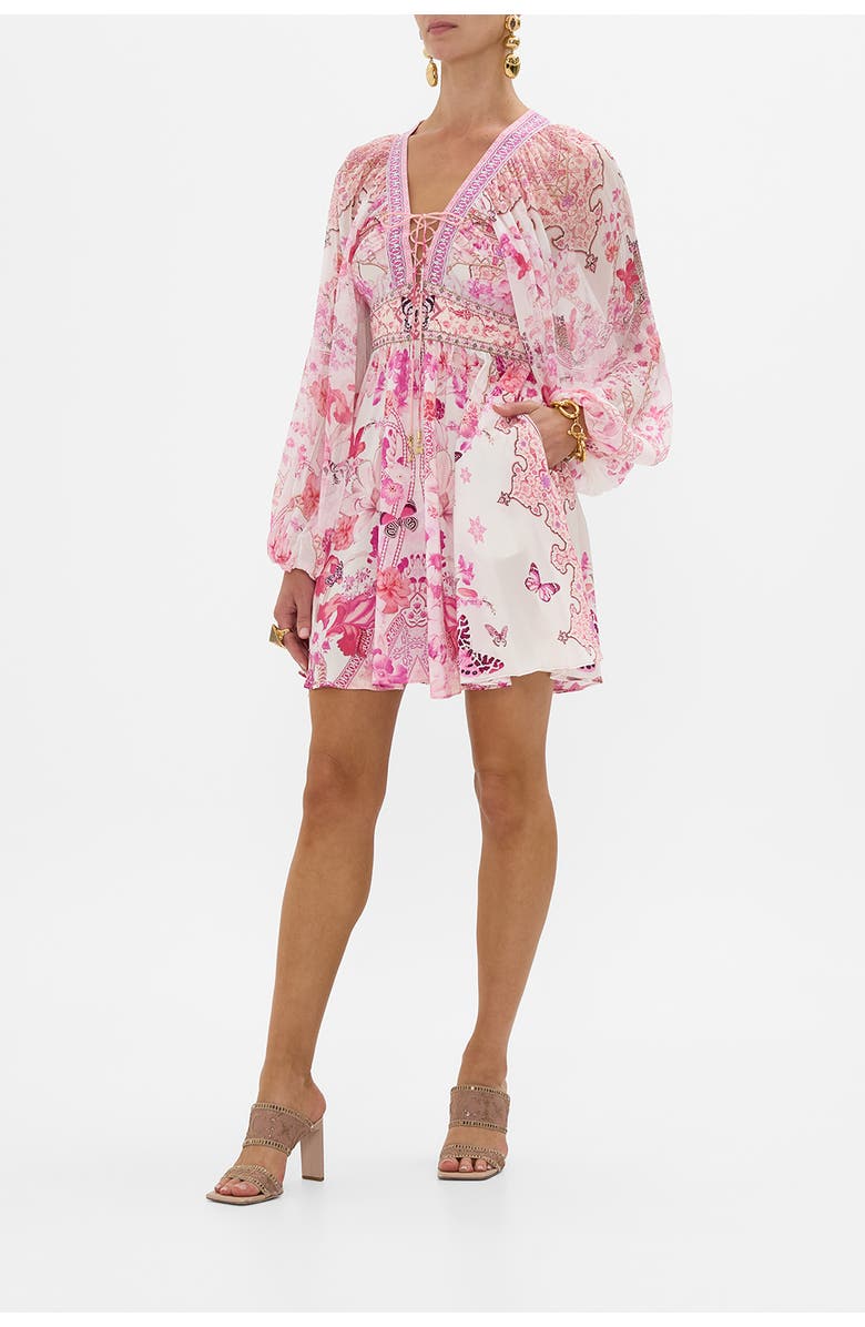 Camilla LACE UP FRONT SHORT DRESS BOTANICAL NOVELLA, Alternate, color, Botanical Novella