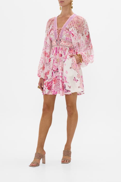 Lace Up Front Short Dress Botanical Novella In Botanical Novella