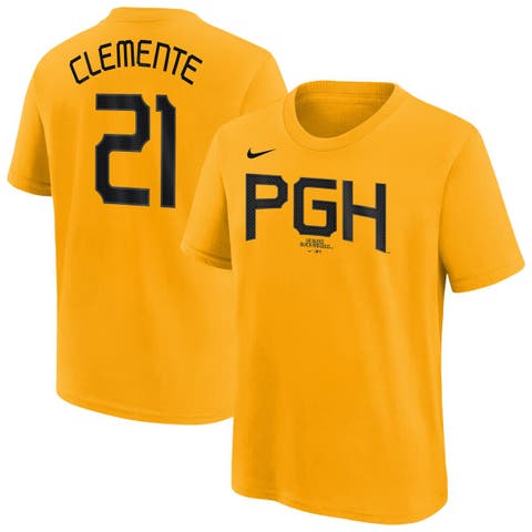 Youth Nike Roberto Clemente Gold Pittsburgh Pirates Fuse City Connect Name & Number T-Shirt