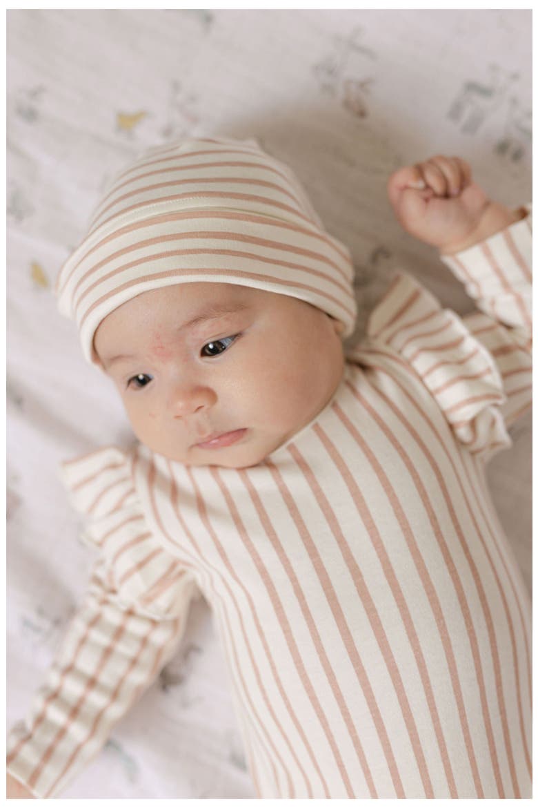 Stripes Away Long Sleeve Ruffle Bodysuit, Alternate, color, STRIPES AWAY PEONY