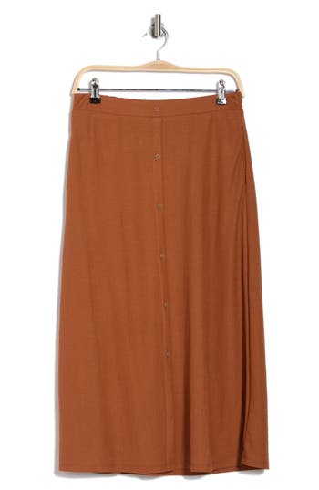 Bobeau Button Front Pocket Skirt In Mocha