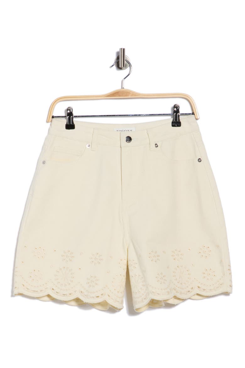 Scalloped Eyelet Hem High Waist Denim Shorts, Alternate, color, ECRU
