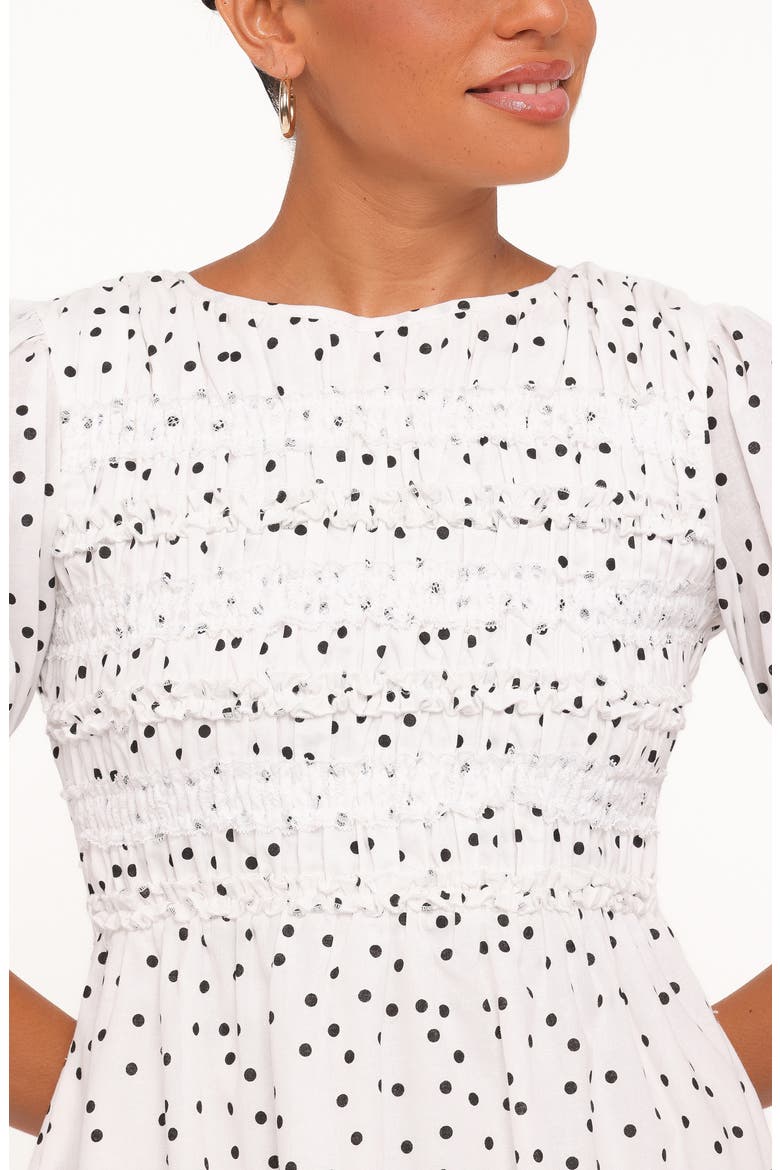 Jaclyn Smocked Minidress, Alternate, color, WHITE POLKA DOT