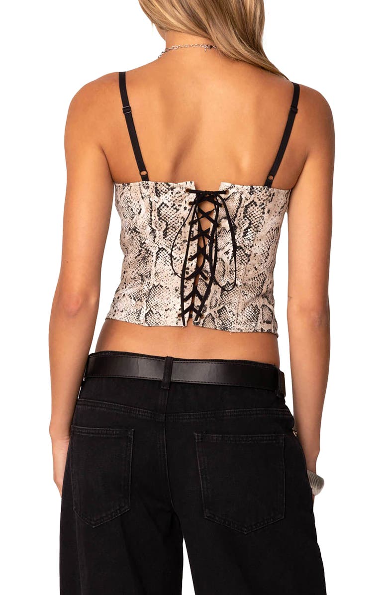EDIKTED Snakeskin Print Denim Corset Camisole, Alternate, color, Mix