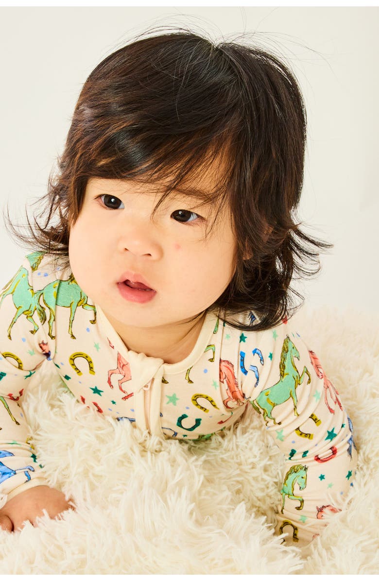 Clover Baby & Kids Soft & Stretchy Zipper Footie - Horses, Alternate, color, Horses