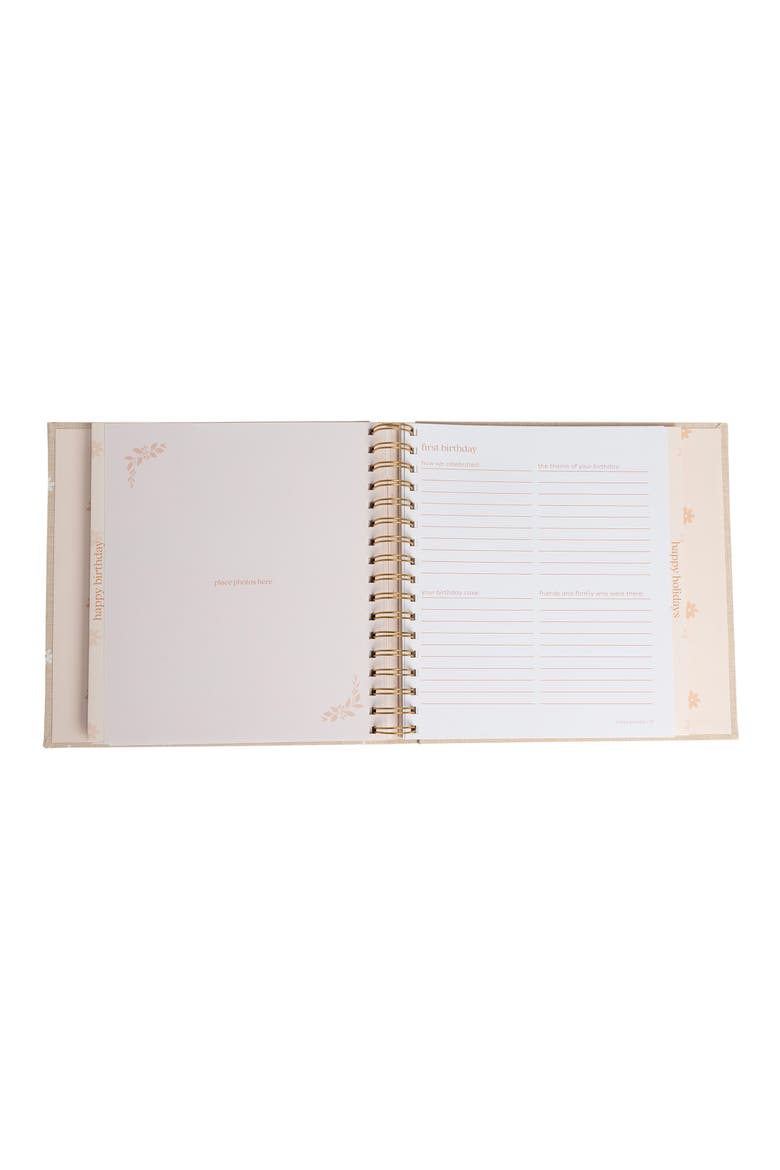 Floral Linen Baby Keepsake Memory Book, Alternate, color, BEIGE