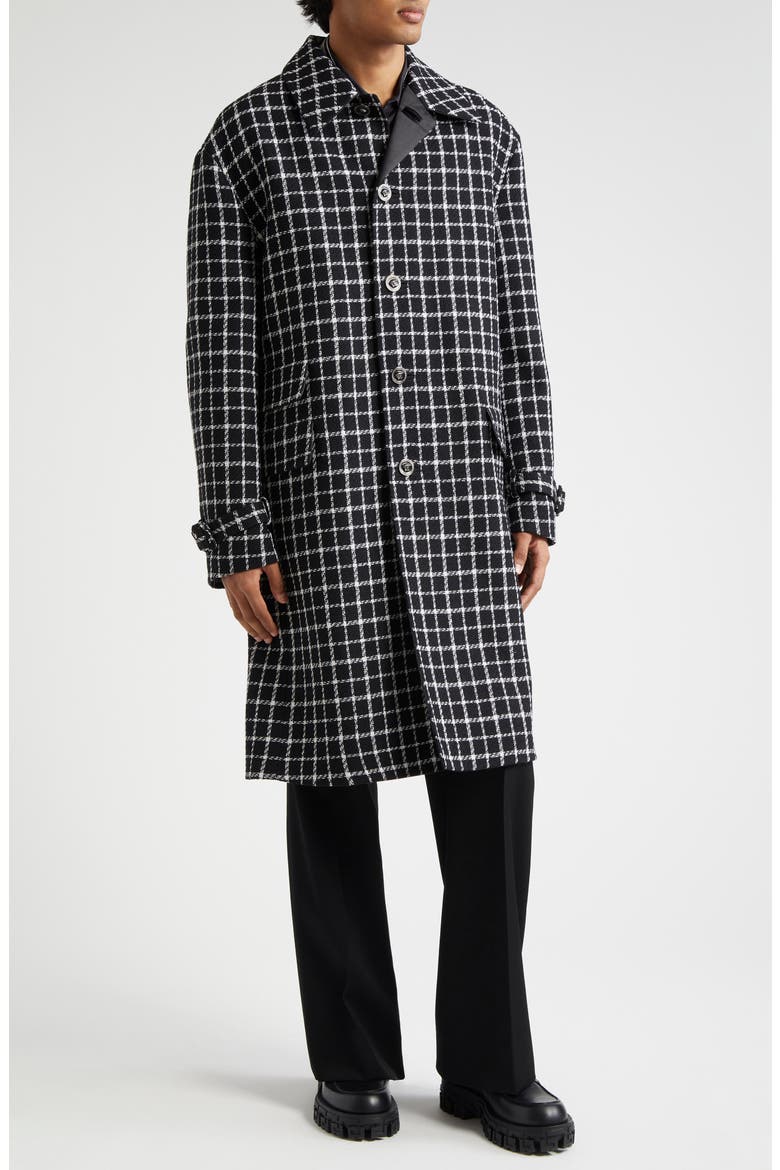 Windowpane Check Wool Blend Coat, Main, color, BLACK WHITE