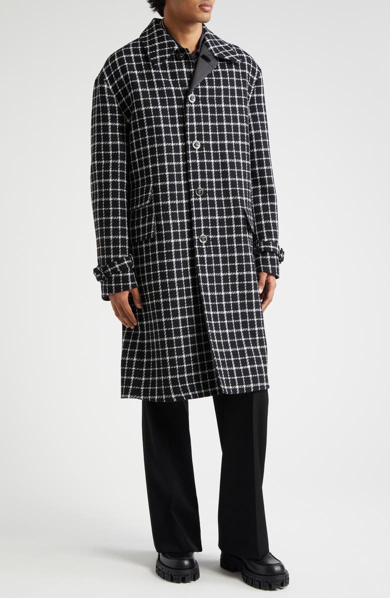 Versace Windowpane Check Wool Blend Coat, Main, color,