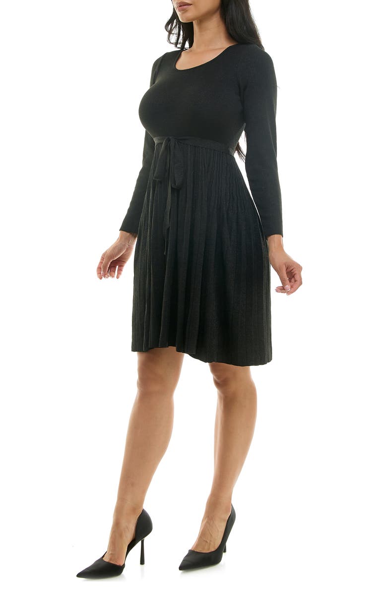 Nina Leonard Ribbed Long Sleeve Fit & Flare Sweater Dress, Alternate, color, Black/ Black