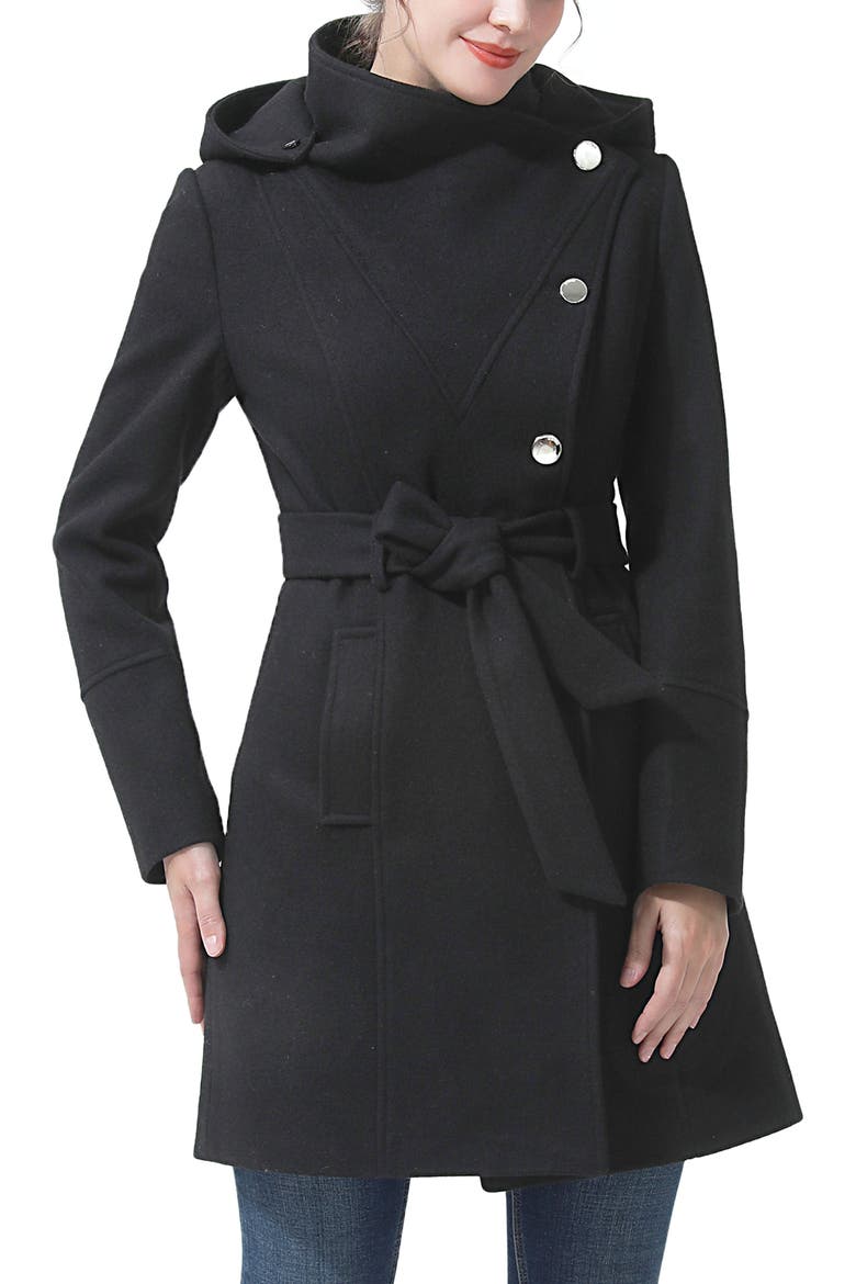 Women's Andie Wool Blend Hooded Coat, Main, color, Black