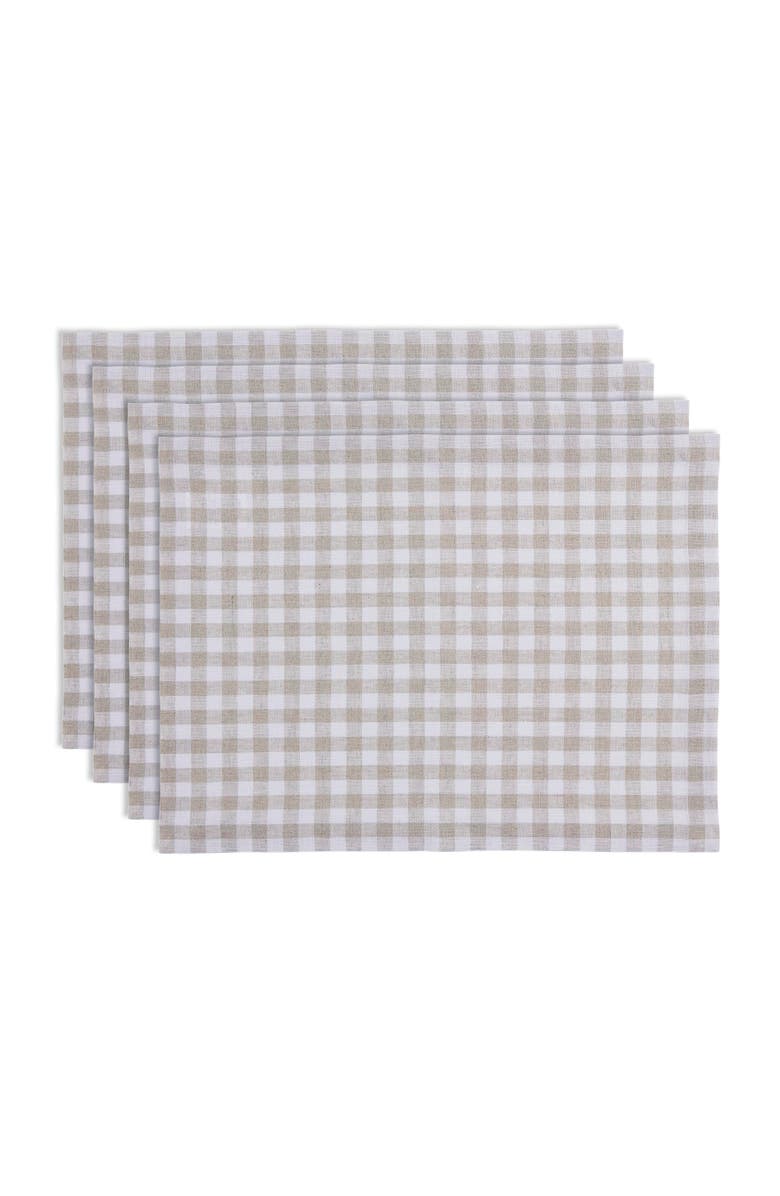 Solino Home Linen Placemats - Gingham Check, 14" x 19" Inch, Main, color, Natural