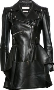 McQueen Alexander McQueen Peplum Leather Moto Jacket