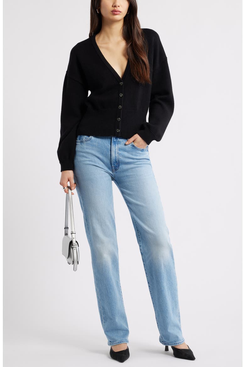 Rib Waist Cardigan, Alternate, color, BLACK