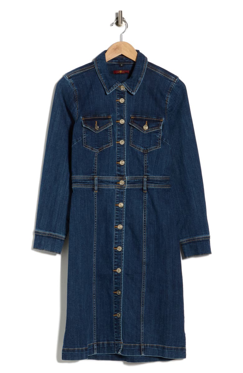7 For All Mankind Long Sleeve Denim Shirtdress, Main, color, Lapis