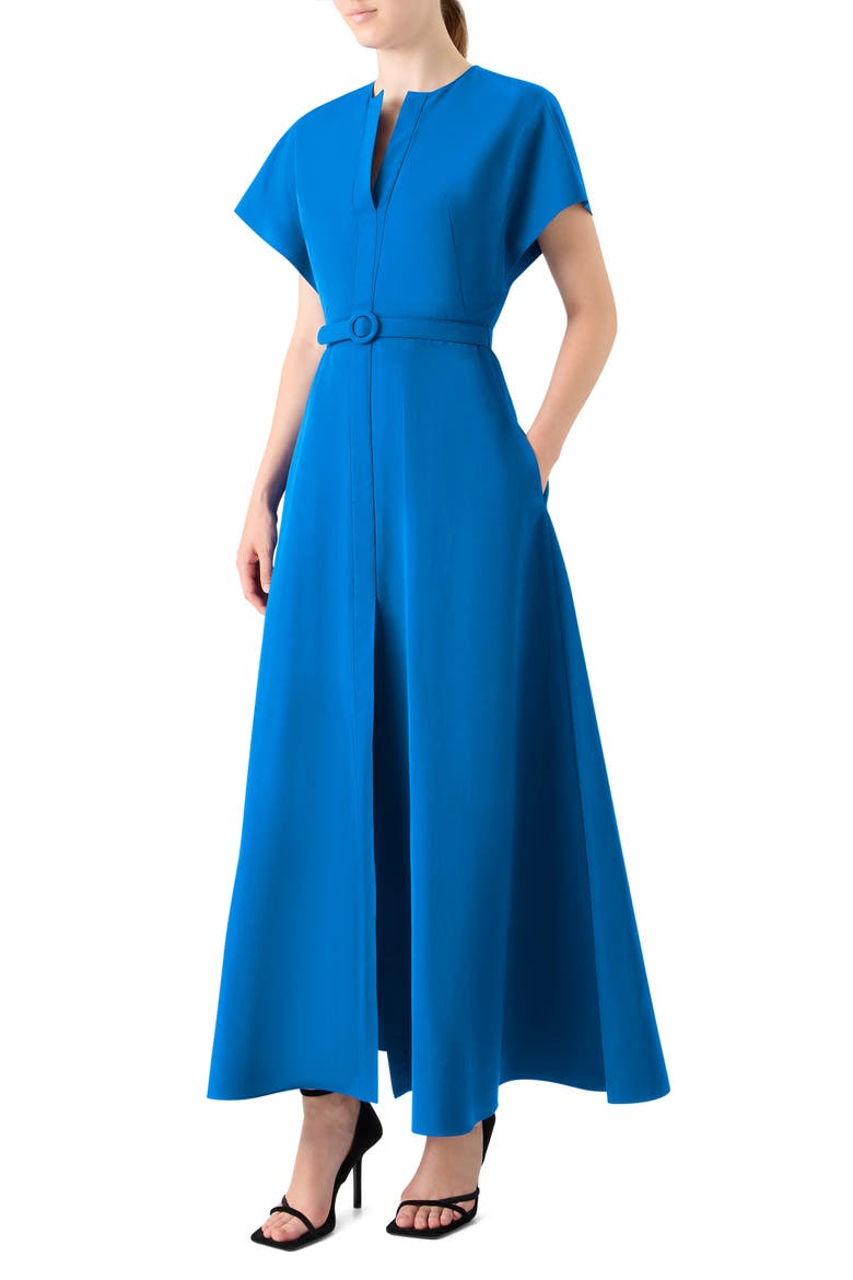 Belted Techno Maxi Dress, Alternate, color, COBALT BLUE