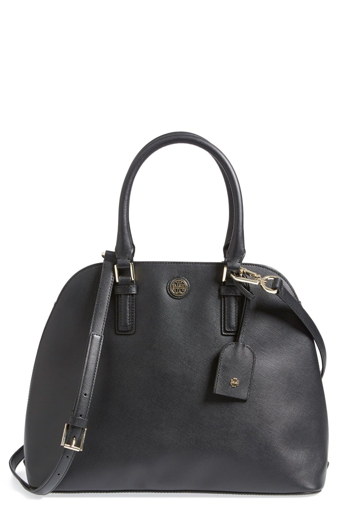 'Robinson' Leather Dome Satchel, Main, color, BLACK