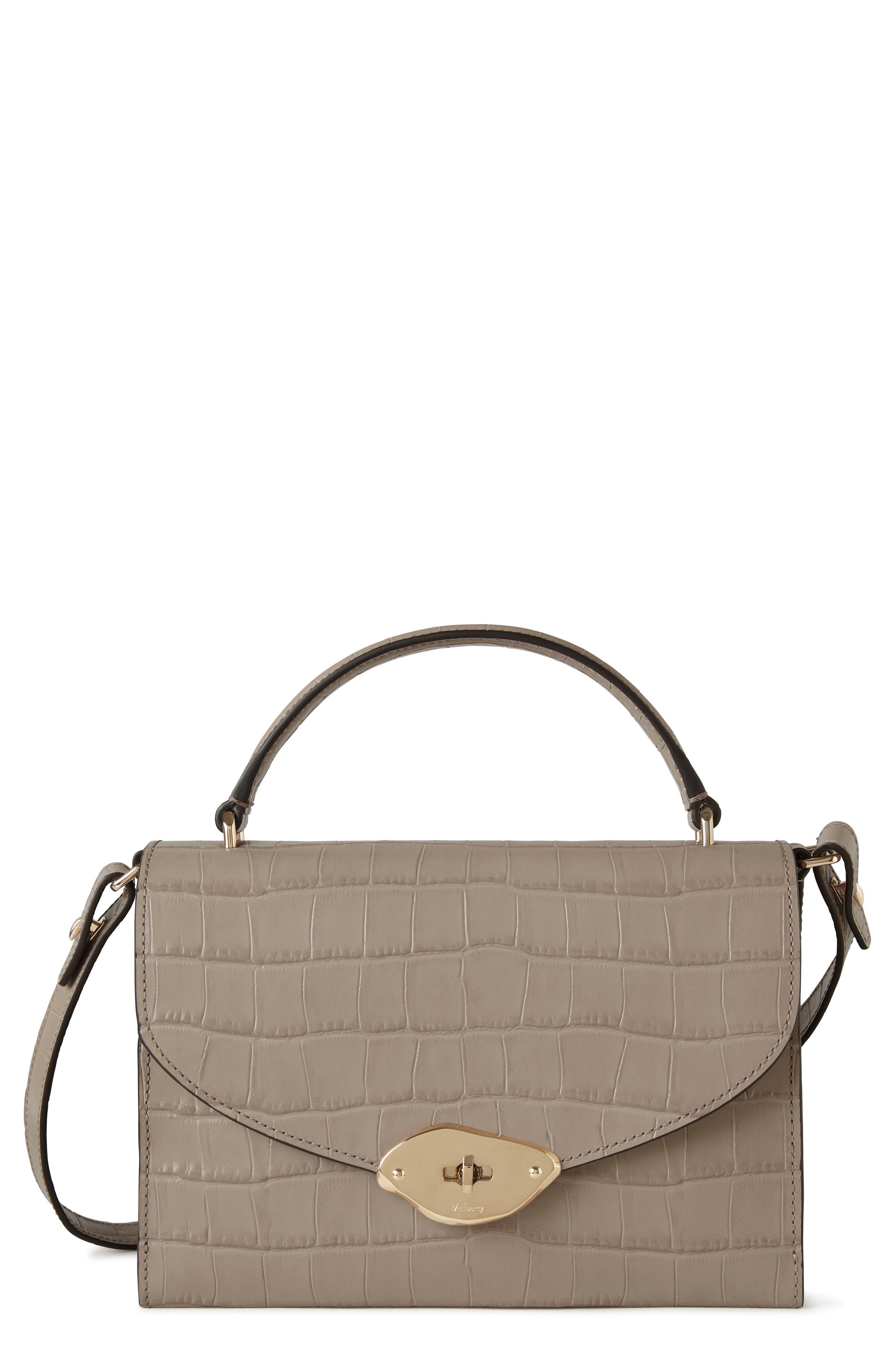 Mulberry Lana Croc Embossed Leather Top Handle Bag, Main, color, Cashmere Taupe
