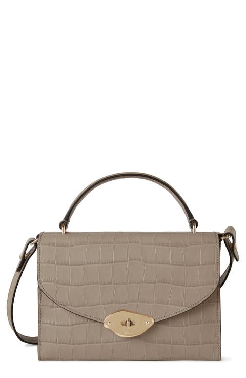 Lana Croc Embossed Leather Top Handle Bag