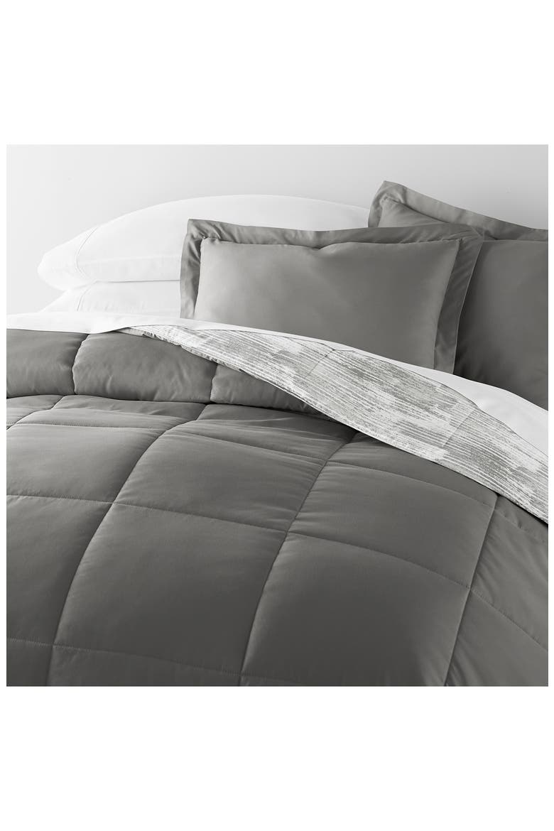 Textured Stripe Reversible 3-Piece Comforter Set, Alternate, color, GRAY