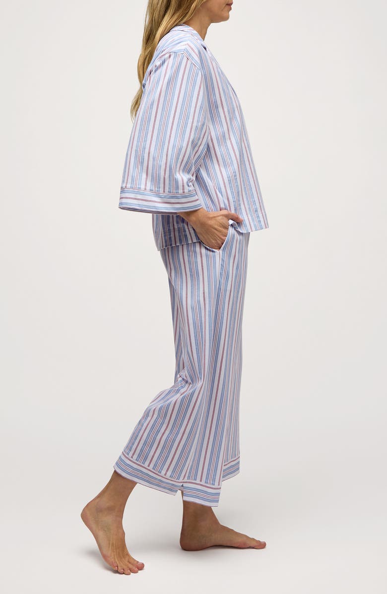 Petite Plume Olivia Wide Leg Pima Cotton Pajamas, Alternate, color, Blue