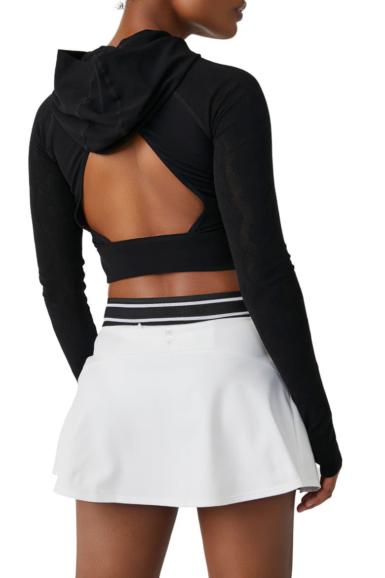 Lucky Layer Cutout Back Crop Hoodie, Alternate, color, BLACK