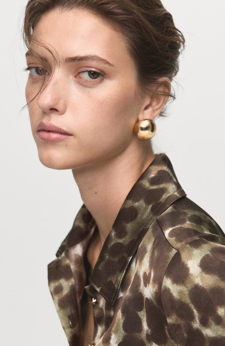 MANGO Print Belted Long Sleeve Maxi Shirtdress, Alternate, color, Khaki