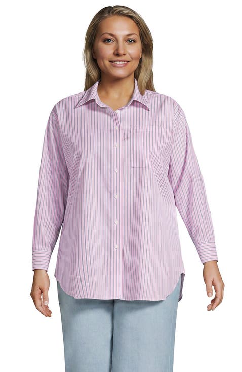 Plus Size Oversized No Iron Tunic with Statement Collar Shirt