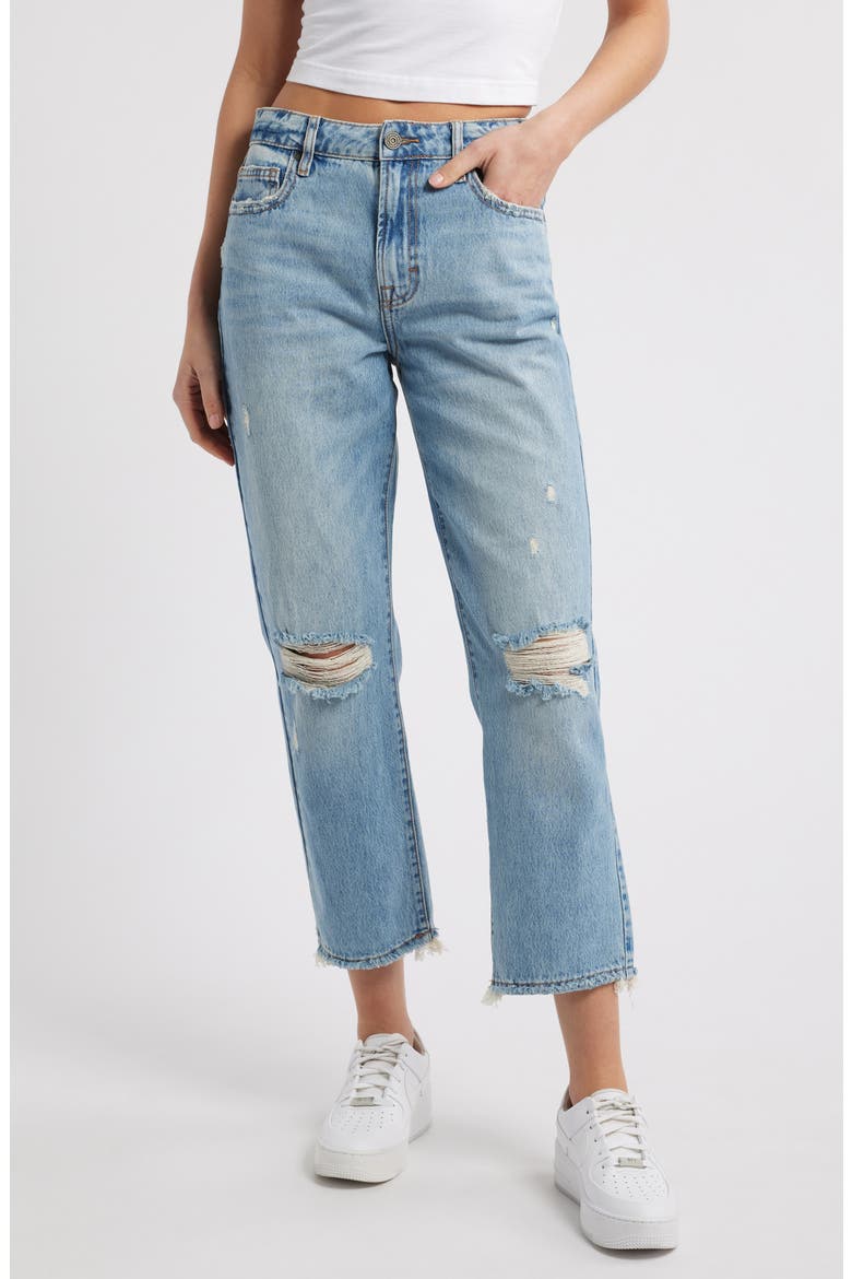 Classic Summer Distressed Straight Leg Jeans, Main, color, MED WASH