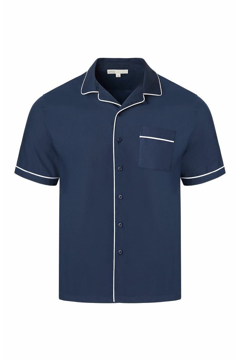 Piped Tencel Convertible Vacation Shirt, Alternate, color, DEEP NAVY/WHITE