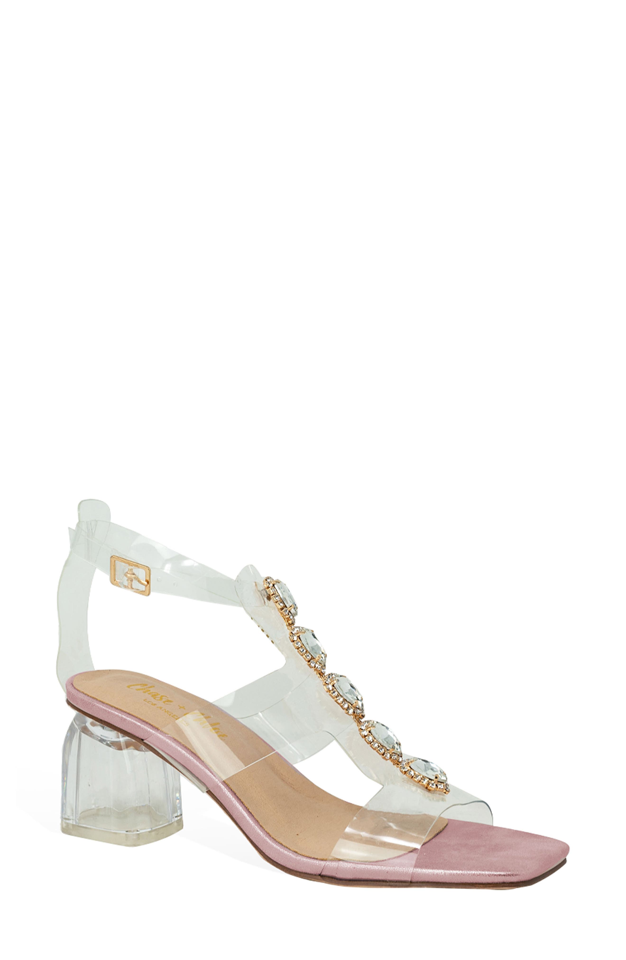 CHASE AND CHLOE Levine Rhinestone Embellished Clear Strap Sandal