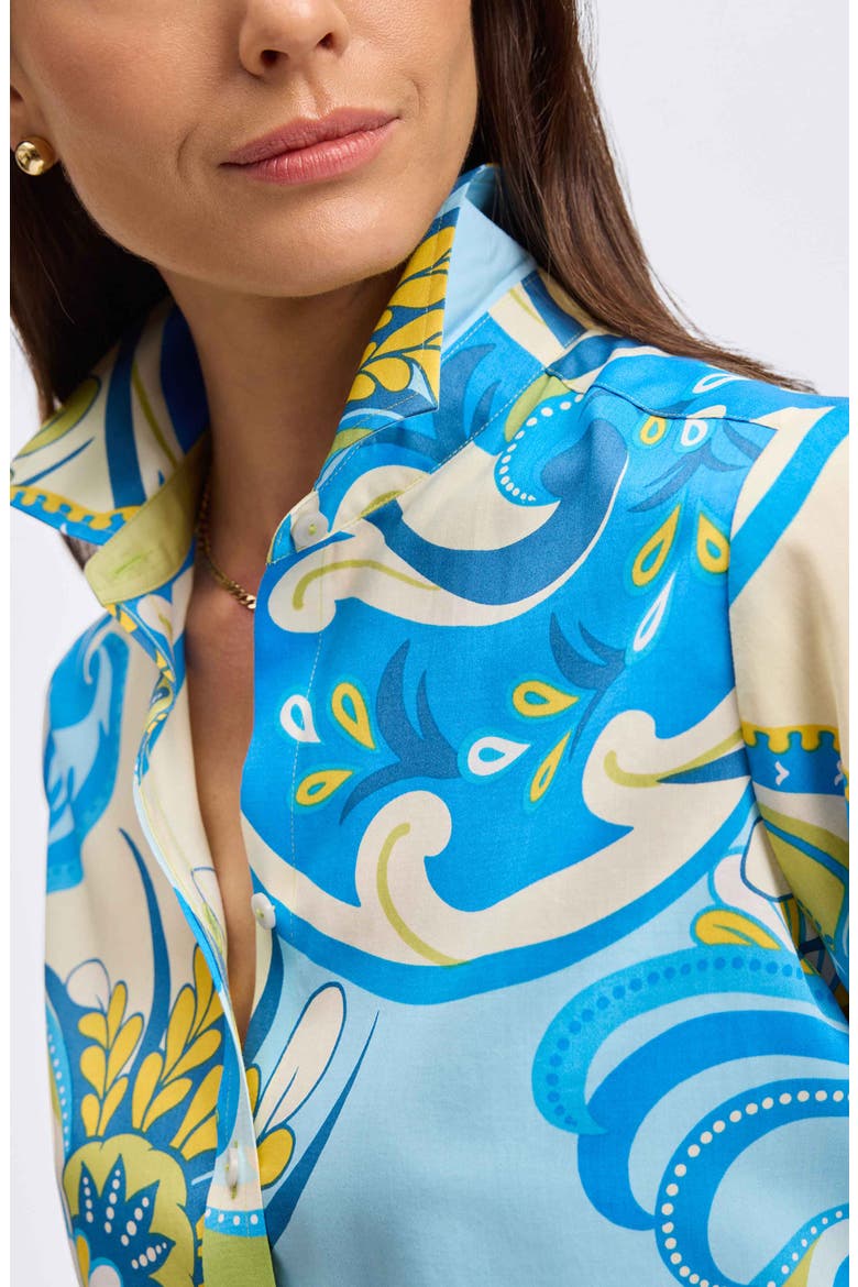 Margie Three-Quarter Sleeve Cotton Button-Up Shirt, Alternate, color, BLUE/ GREEN/ WHITE