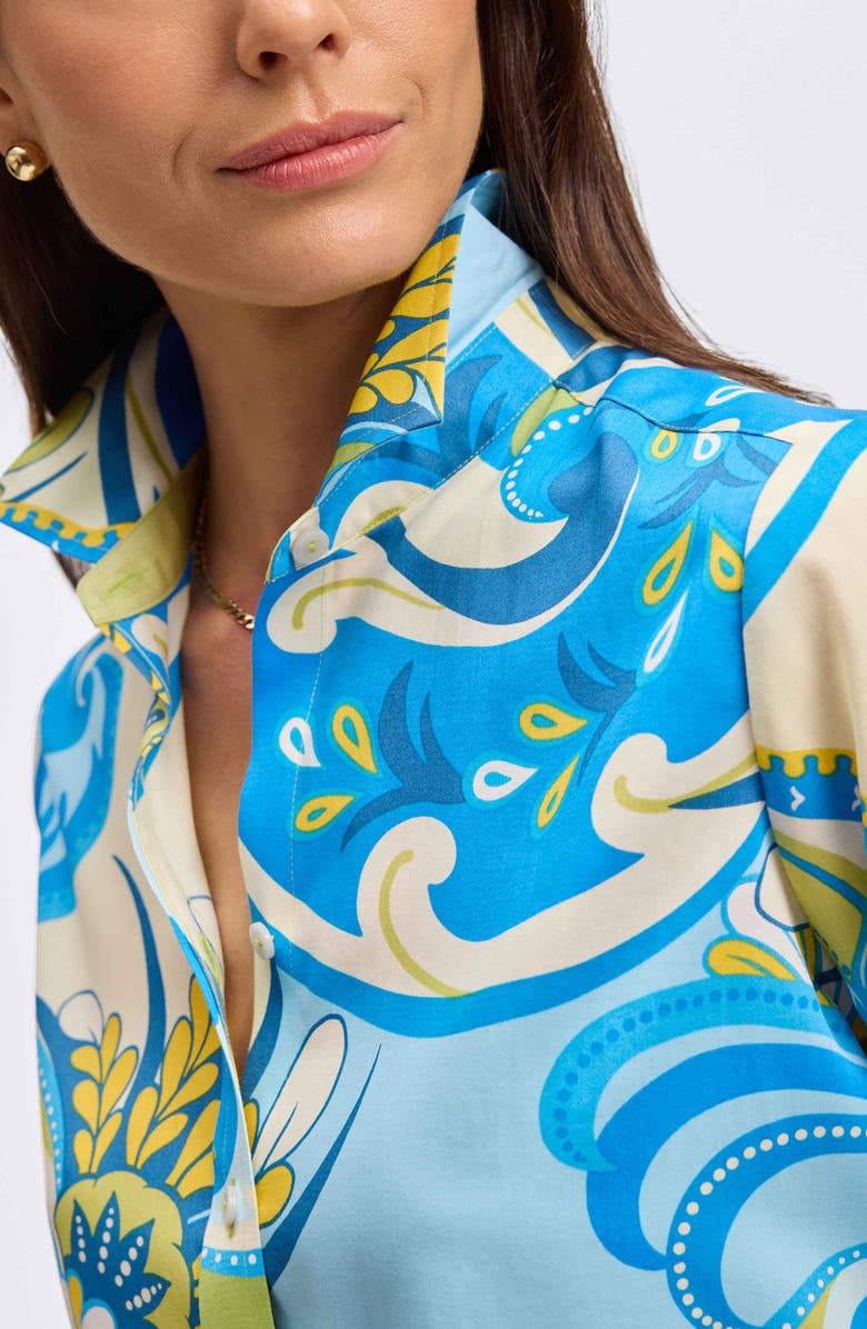 Foxcroft Margie Three-Quarter Sleeve Cotton Button-Up Shirt, Alternate, color, Blue/ Green/ White