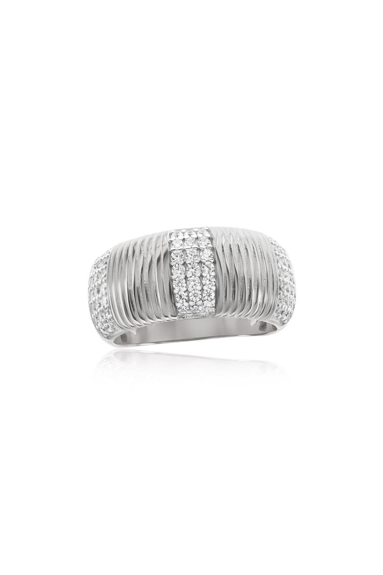 Pavé Cubic Zirconia Line Wide Band Ring, Main, color, SILVER