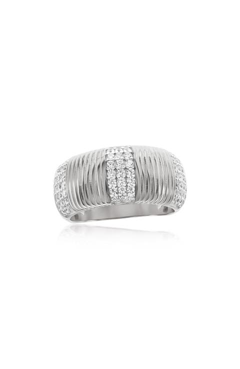 Pavé Cubic Zirconia Line Wide Band Ring