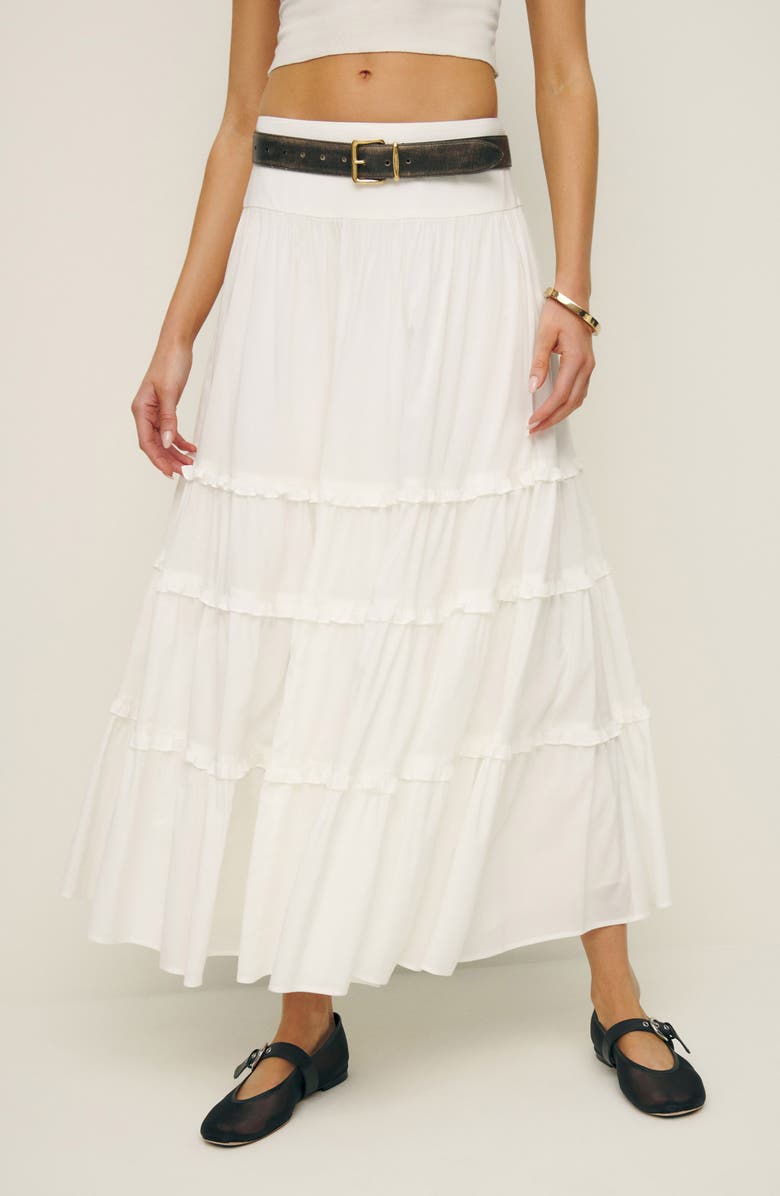 Reformation Evelina Tiered Maxi Skirt, Alternate, color, White
