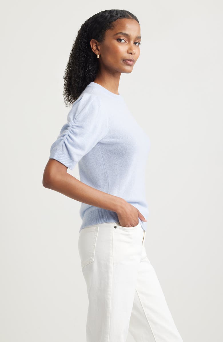 Nordstrom Ruched Short Sleeve Cashmere Sweater, Alternate, color, Blue Zen