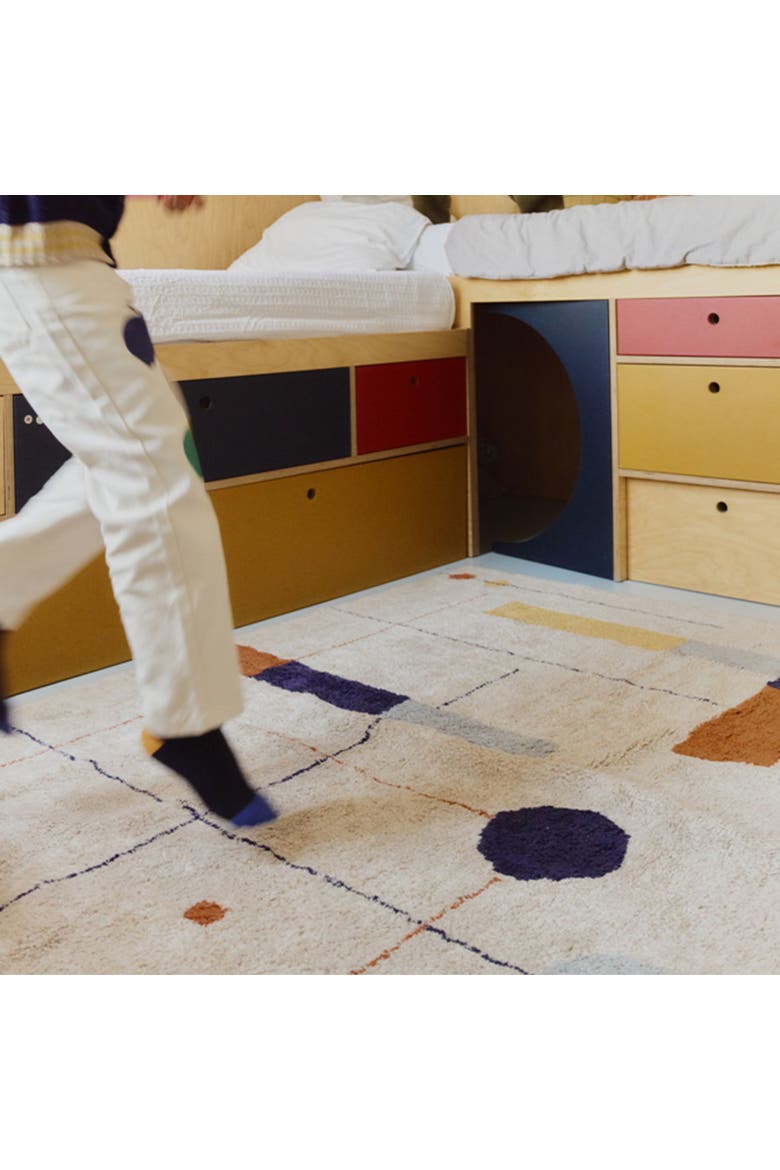 Washable Rug Geometrical Shapes, Alternate, color, Blue , Orange,  Honey, Beige
