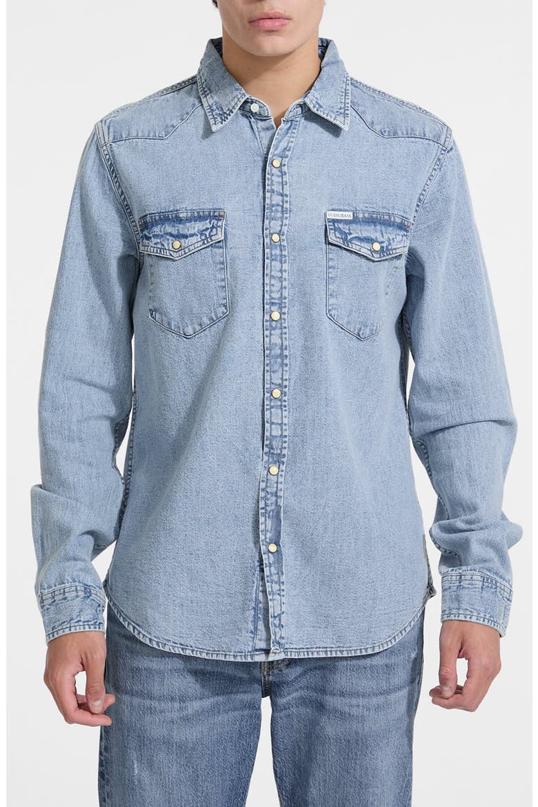 Slim Fit Denim Snap-Up Shirt, Main, color, GJ LIGHT HERITAGE WASH