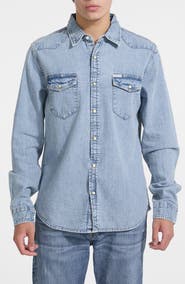 GUESS Slim Fit Denim Snap-Up Shirt