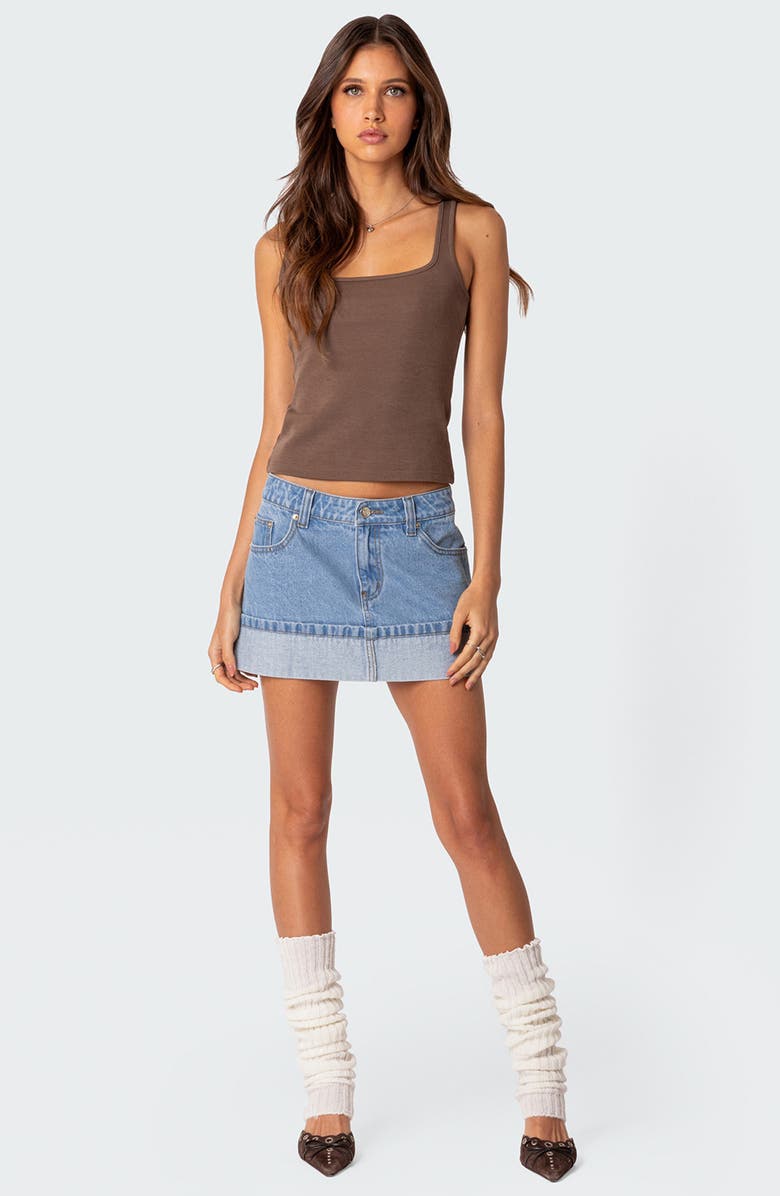 EDIKTED Square Neck Cotton Blend Tank Top, Alternate, color, Brown