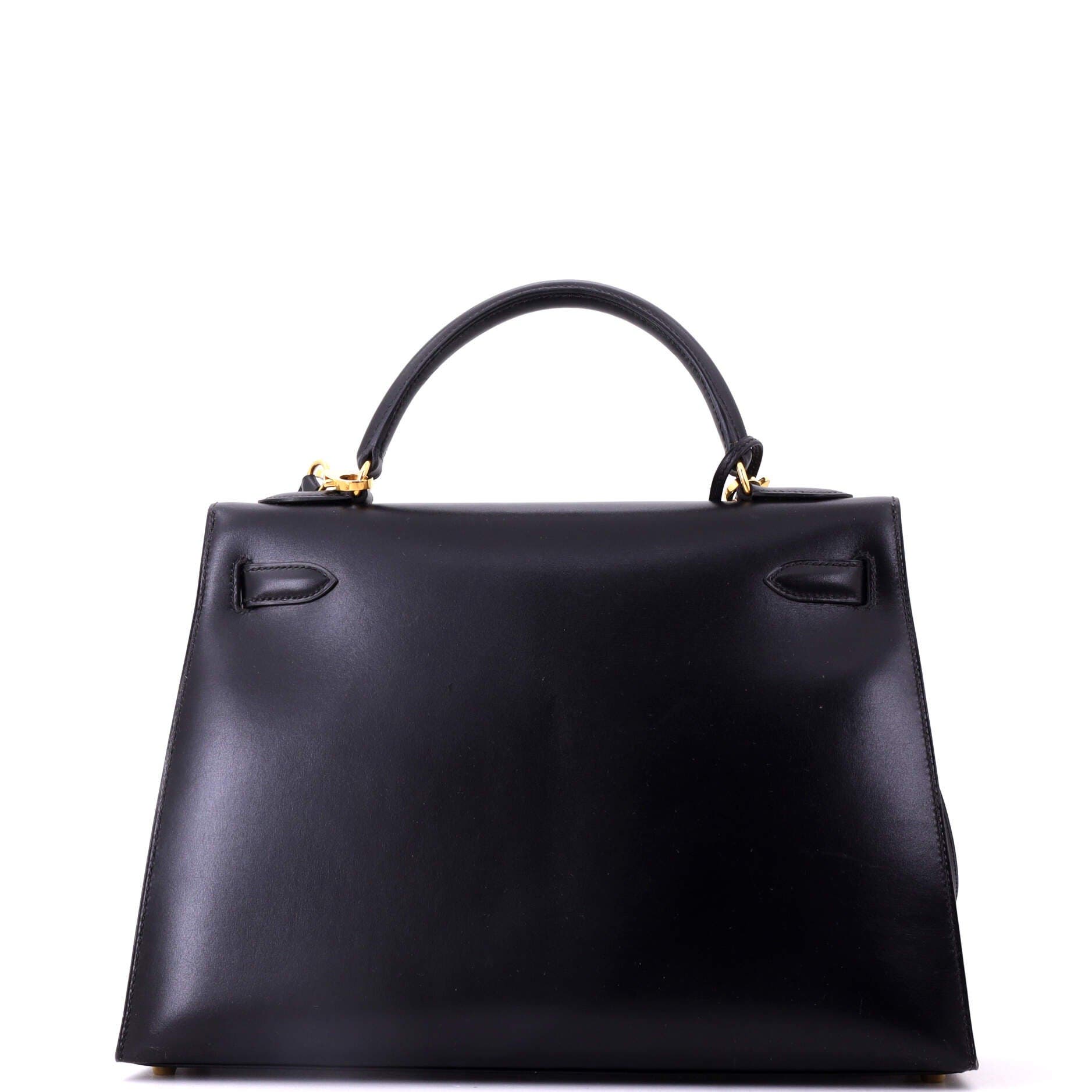Pre-Owned Hermes Kelly Handbag Black Box Calf with Gold Hardware 32, Alternate, color, Noir