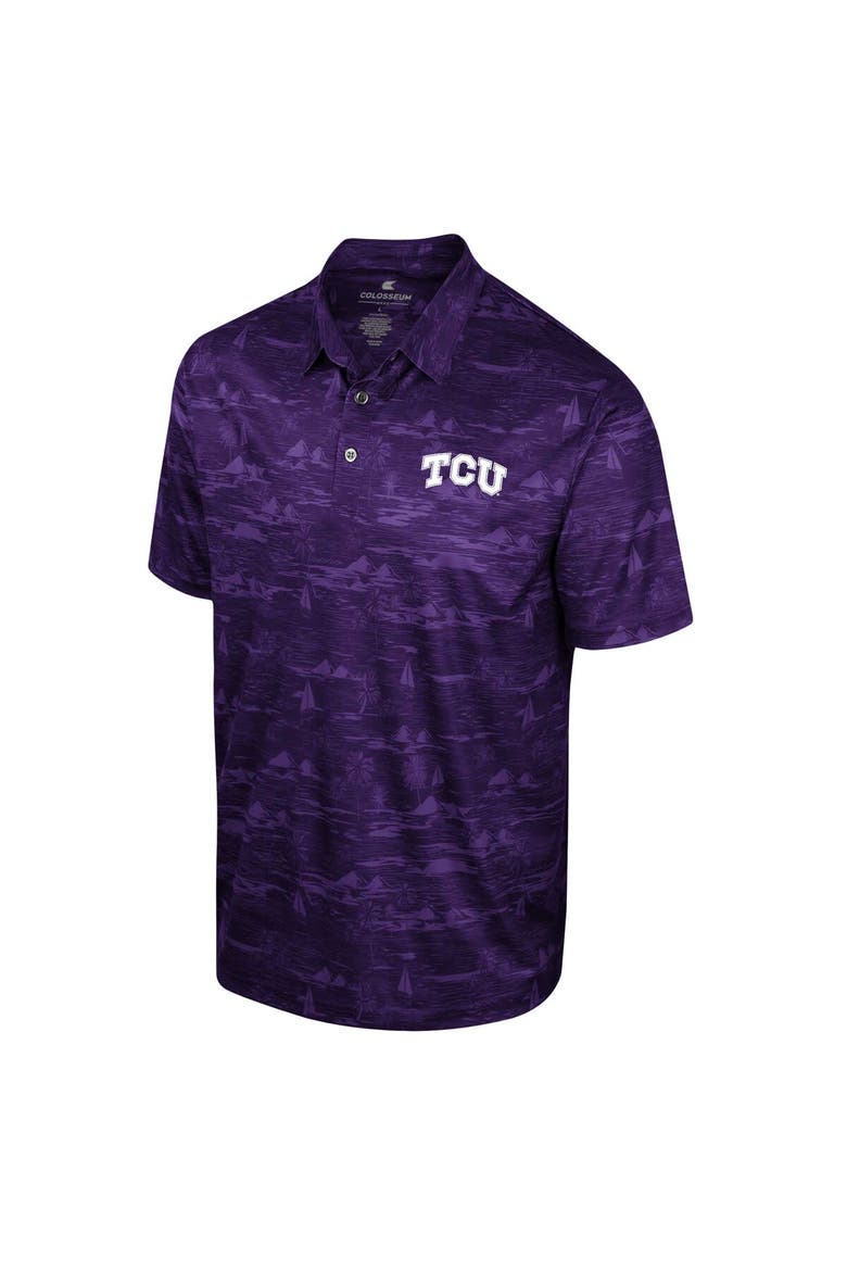 Men's Colosseum Purple TCU Horned Frogs Daly Print Polo, Alternate, color, Purple