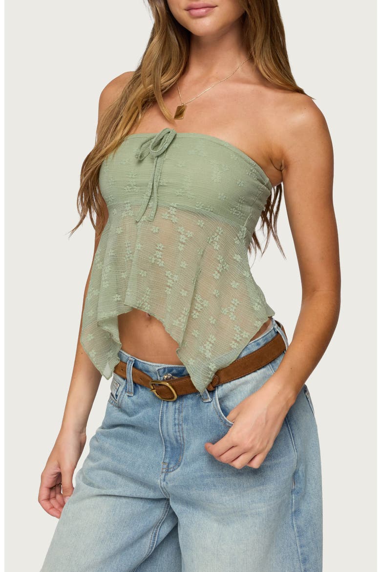 Embroidered Sheer Strapless Top, Alternate, color, SAGE