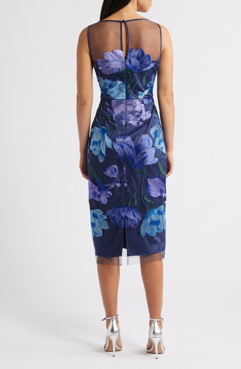 Eliza J Floral Embroidered Cocktail Dress, Alternate, color, Cobalt